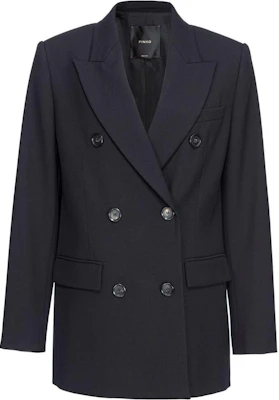 (W) PINKO SS24 Blazer Hitam Double-Breasted Lengan Panjang. 103695A1XX-Z99 Order (W) PINKO SS24 Blazer Hitam Double-Breasted Lengan Panjang. 103695A1XX-Z99