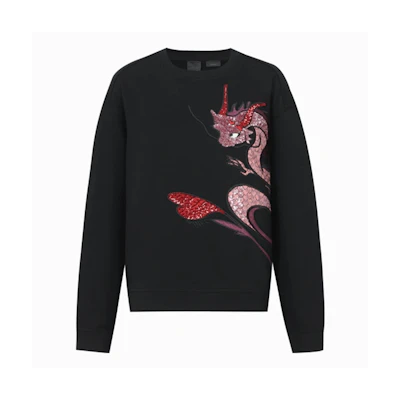 (Women) PINKO SS24 Black Embroidered Heart Dragon Sweatshirt. 102199A1QS-Z99