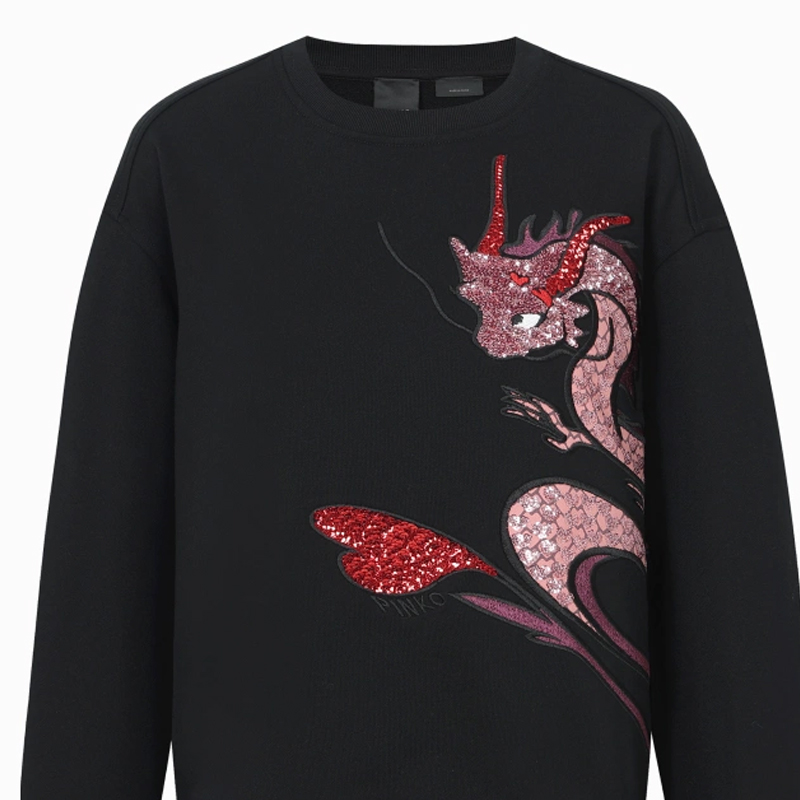 Shop (W) PINKO SS24 黑色刺繡愛心龍圖案衛衣 102199A1QS-Z99