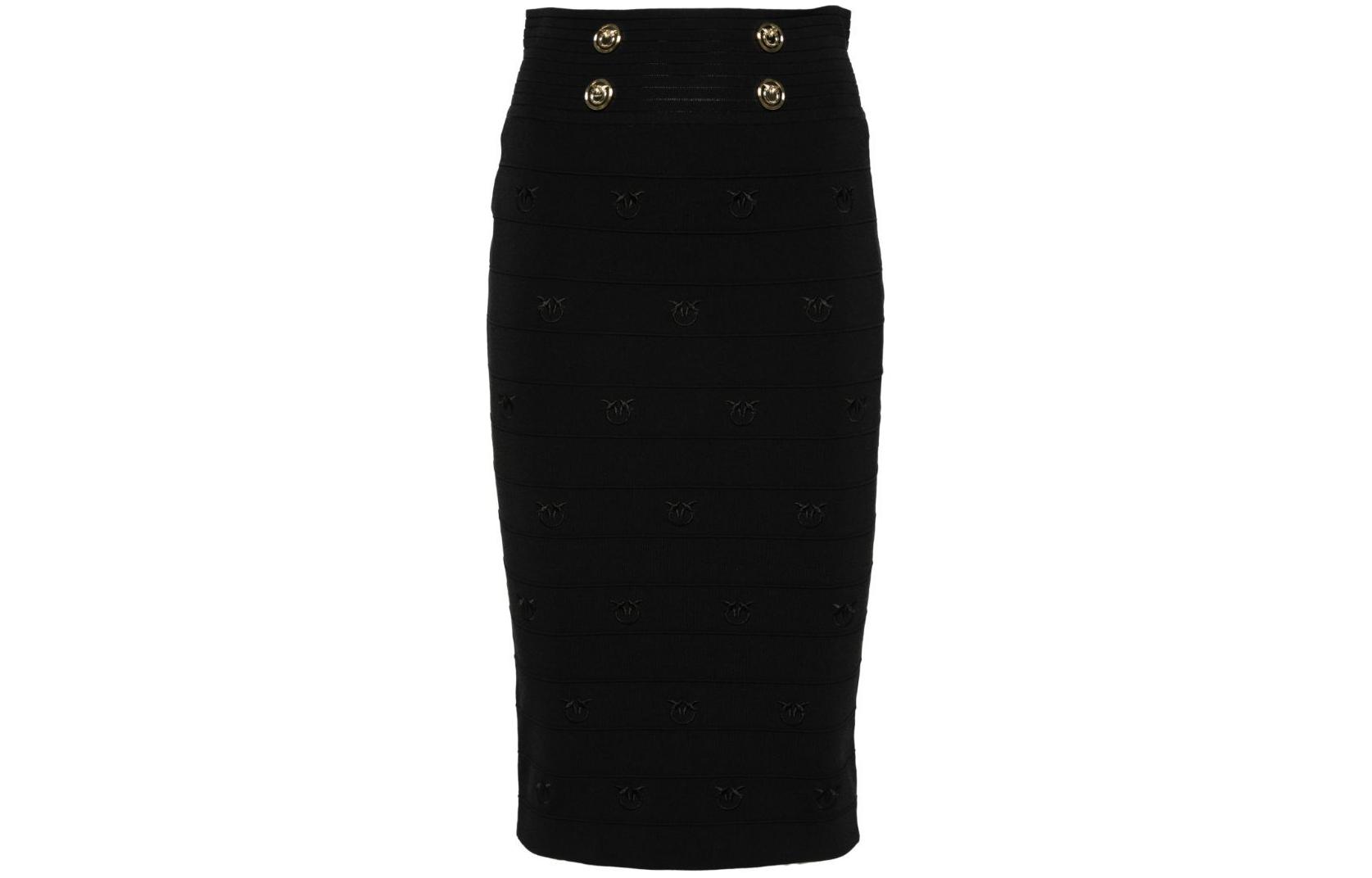 (Women) PINKO SS24  Black High-Waisted Casual Midi Skirt 102883A1LK-Z99