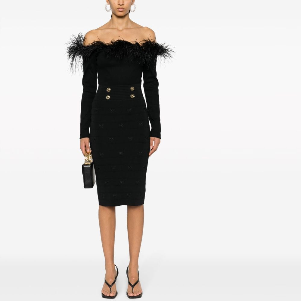 Lookbook (W) PINKO SS24 黑色高腰休闲中长裙 102883A1LK-Z99