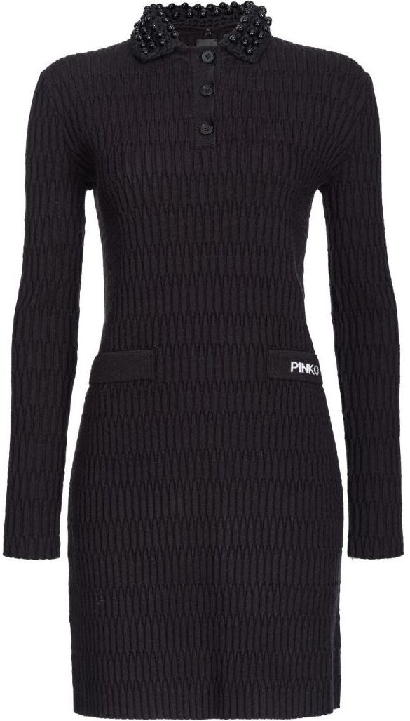 women-pinko-ss-24-black-knit-long-sleeve-dress-with-solid-logo-design-104360-a27-j