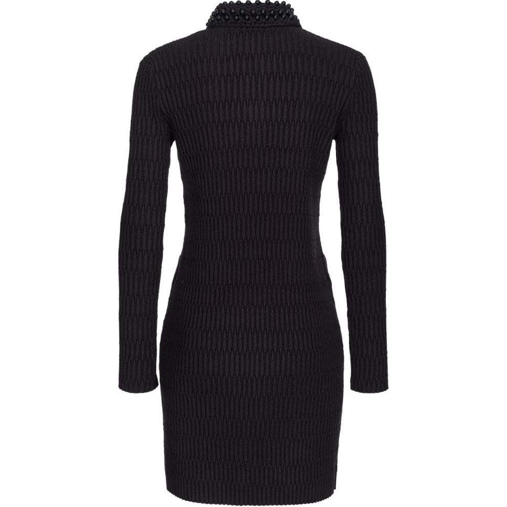 Lookbook (W) PINKO SS24 黑色针织长袖连衣裙带标志设计。 104360A27J