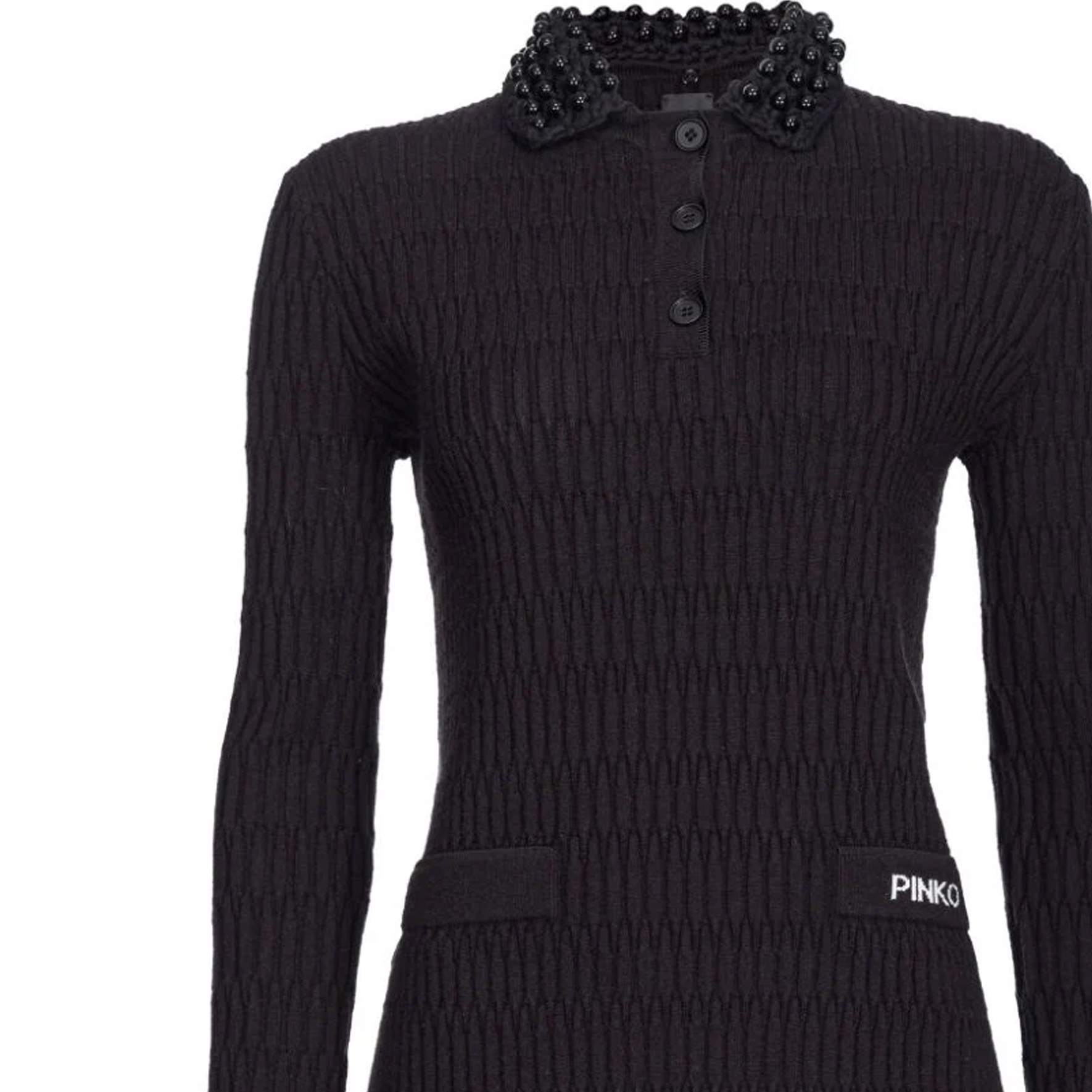 Shop (W) PINKO SS24 黑色针织长袖连衣裙带标志设计。 104360A27J