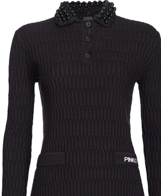 (W) PINKO SS24 黑色针织长袖连衣裙带标志设计。 104360A27J Shop (W) PINKO SS24 黑色针织长袖连衣裙带标志设计。 104360A27J