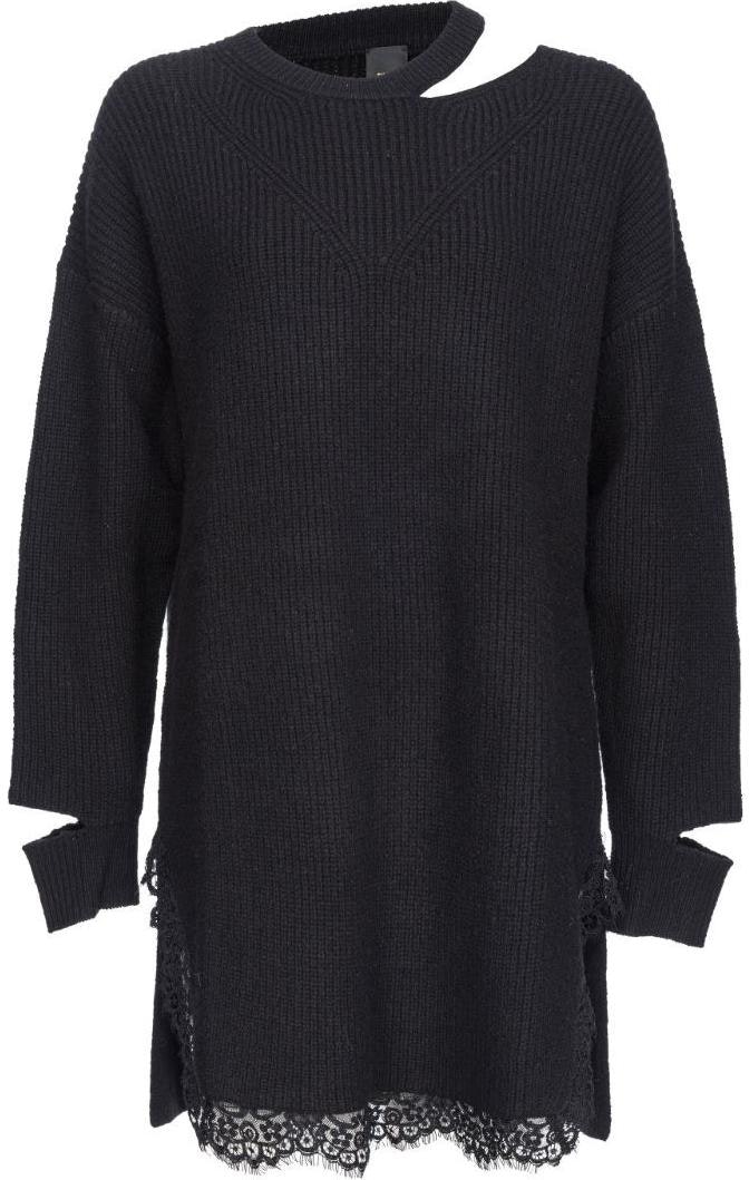 women-pinko-ss-24-black-lace-trim-hollow-out-knit-long-sleeve-dress-104012-a238-z99