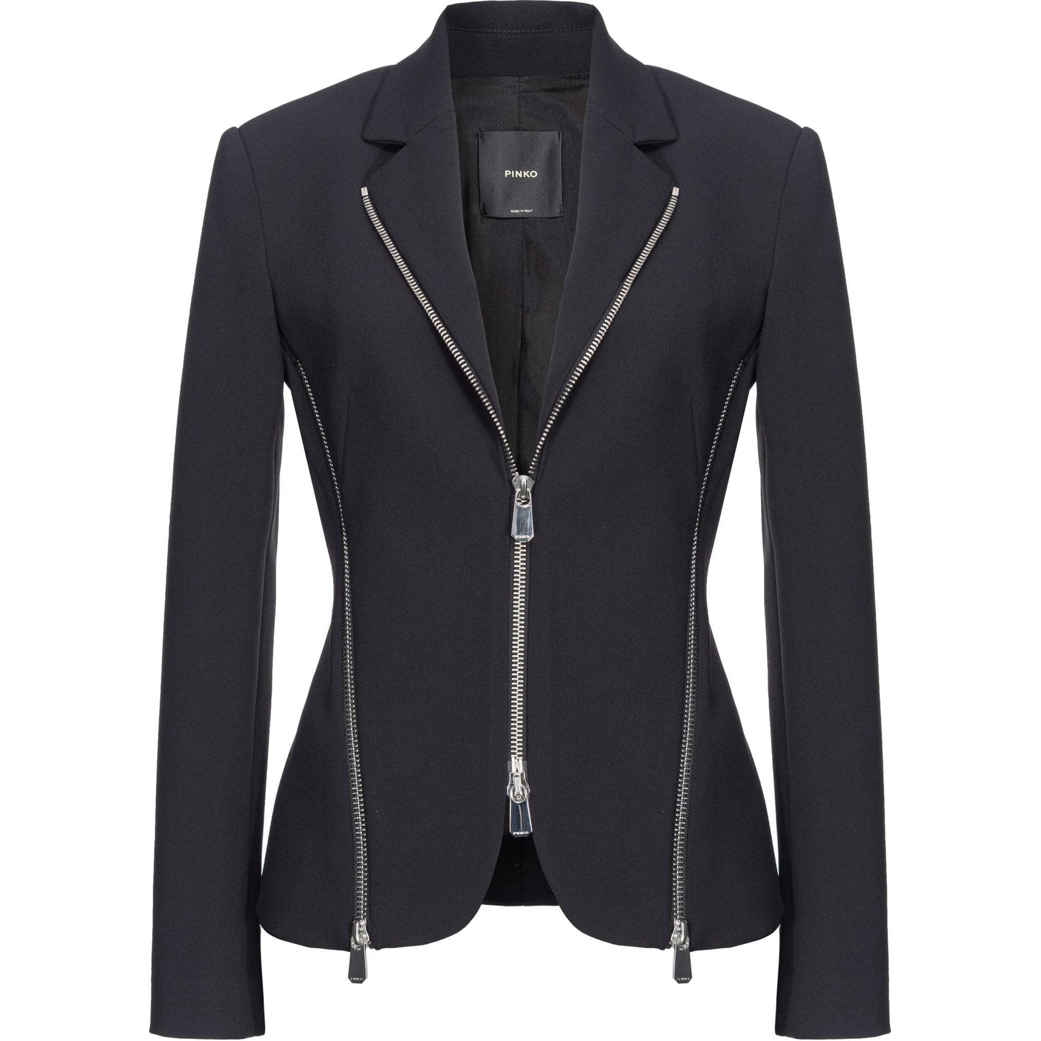 (Women) PINKO SS24  Black Long Sleeve Blazer with Zipper Detail 104096A20A