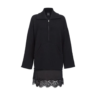(Women) PINKO SS24 Black Long Sleeve Dress with Lace Details and Layered Design 103917A226