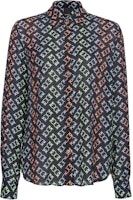 (Women) PINKO SS24 Black Long Sleeve Shirt with Full Print and Collared Design. 104011A23B (Women) PINKO SS24 Black Long Sleeve Shirt with Full Print and Collared Design. 104011A23B