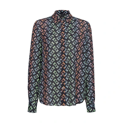 (Women) PINKO SS24 Black Long Sleeve Shirt with Full Print and Collared Design. 104011A23B
