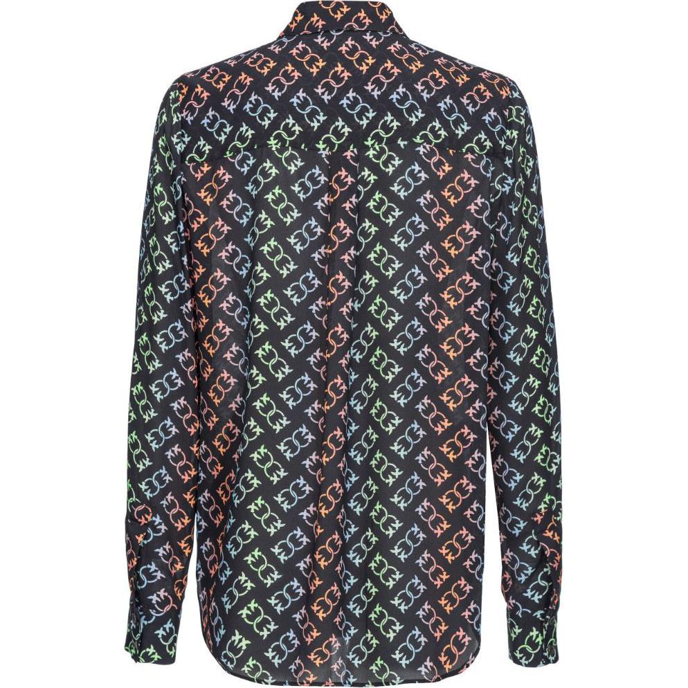 Lookbook (W) PINKO SS24 블랙 칼라 풀프린트 긴팔 셔츠. 104011A23B