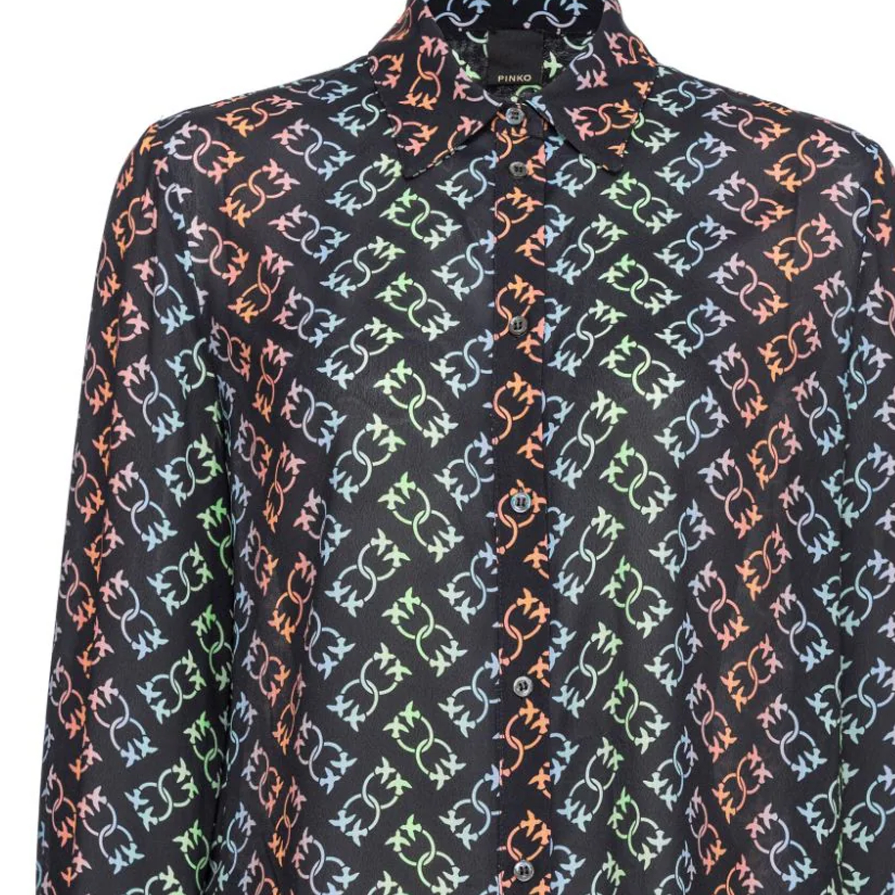 Shop (W) PINKO SS24 블랙 칼라 풀프린트 긴팔 셔츠. 104011A23B