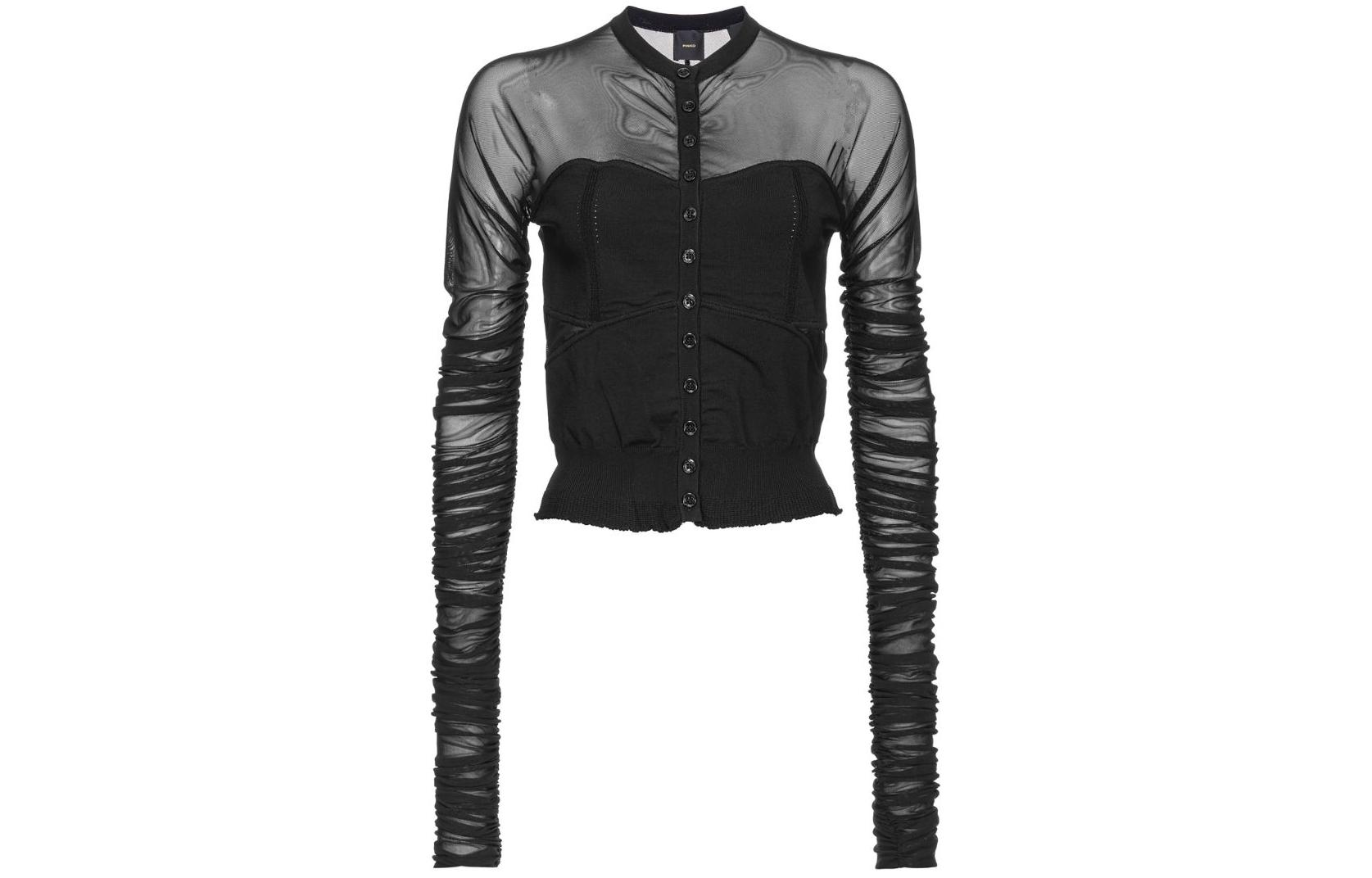 Order (W) PINKO SS24 黑色透視刺繡Logo長袖襯衫 102815A1KX-Z99