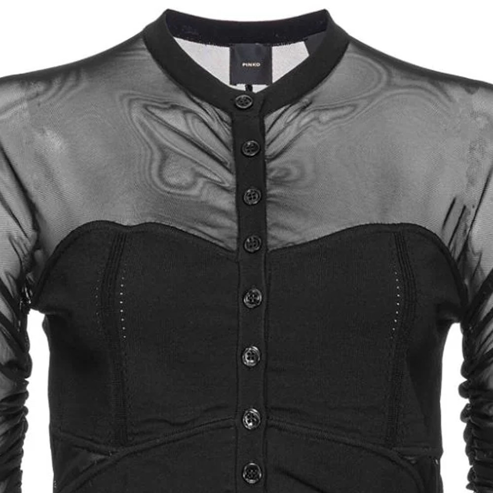 Shop (W) PINKO SS24 黑色透視刺繡Logo長袖襯衫 102815A1KX-Z99