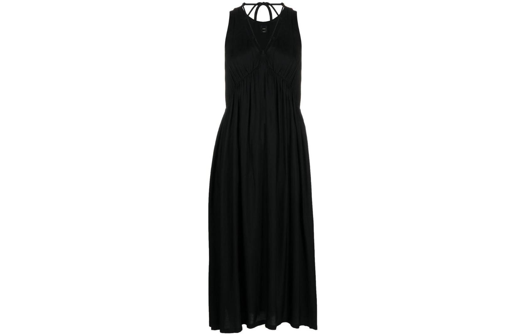 (Women) PINKO SS24  Black Sleeveless Deep V-Neck Flared Dress. 103562A1WU-Z99
