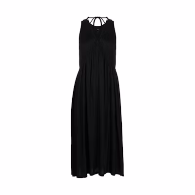 (Women) PINKO SS24 Black Sleeveless Deep V-Neck Flared Dress. 103562A1WU-Z99