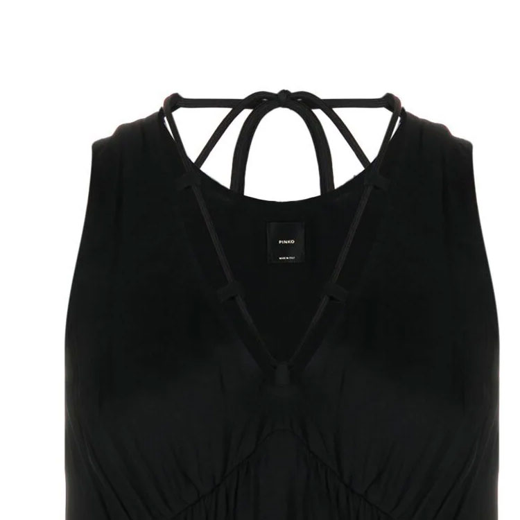 Shop (W) PINKO SS24 黑色無袖深V領裙擺連衣裙 103562A1WU-Z99