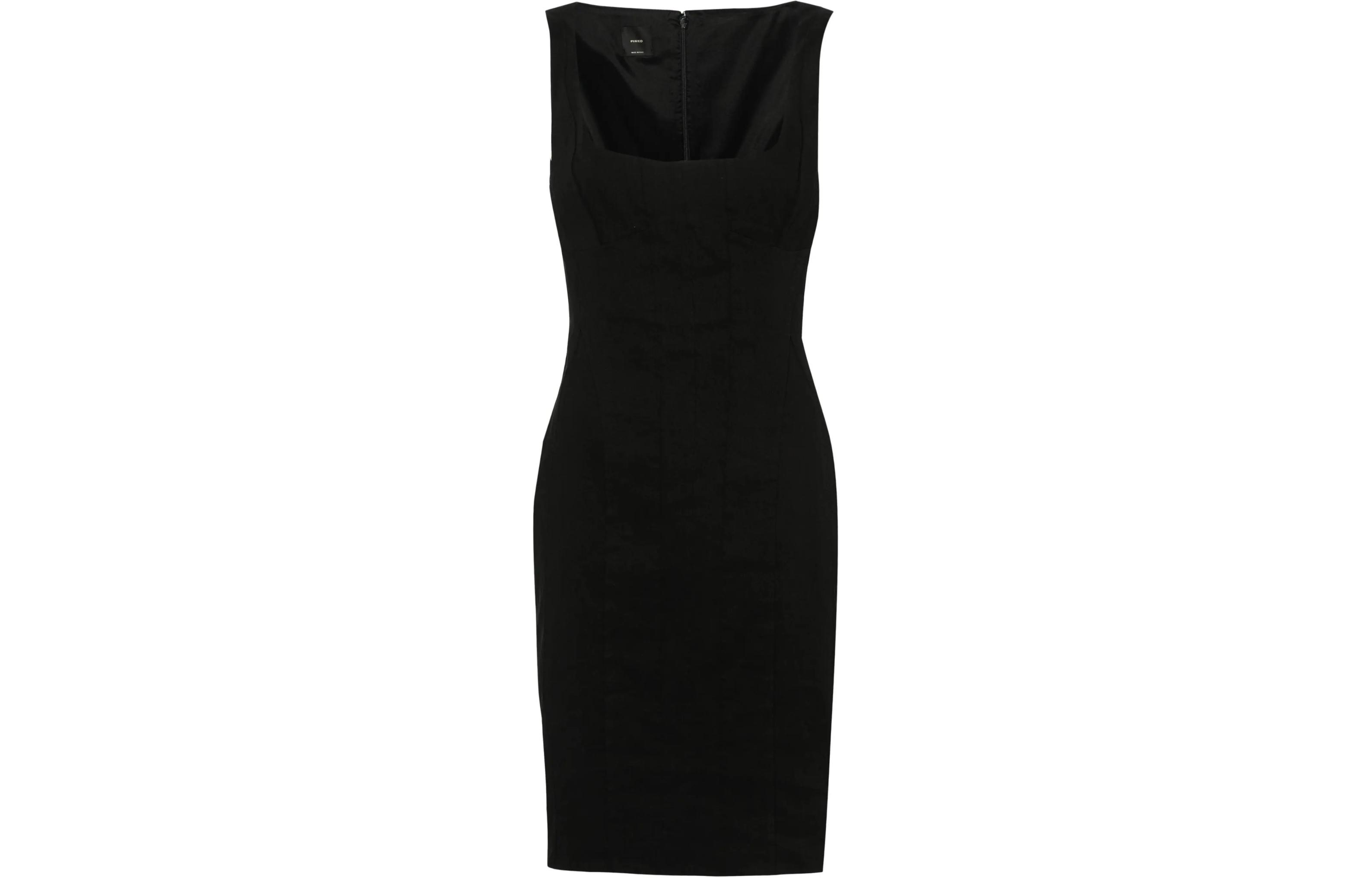 (Women) PINKO SS24  Black Sleeveless Fitted Mini Dress with Square Neckline. 102866A0IM-Z99