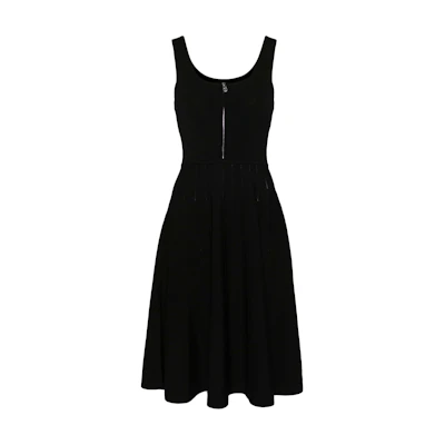 (Women) PINKO SS24 Black Sleeveless Flared Midi Dress Neutral Collar Design 104009A237