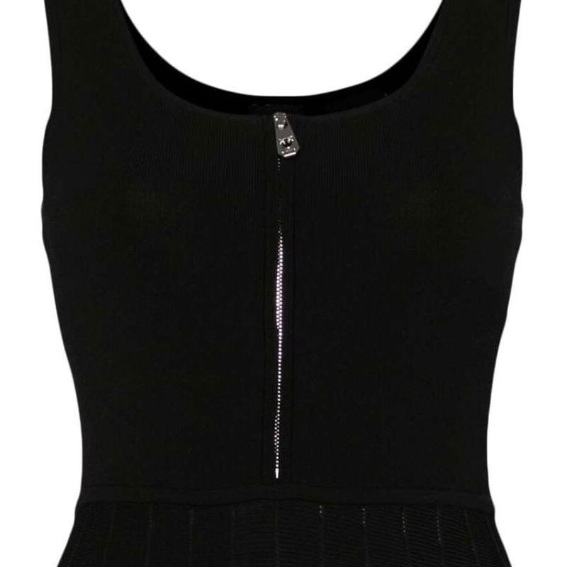 Sizing (W) PINKO SS24 黑色无袖中长连衣裙 中性翻领设计 104009A237