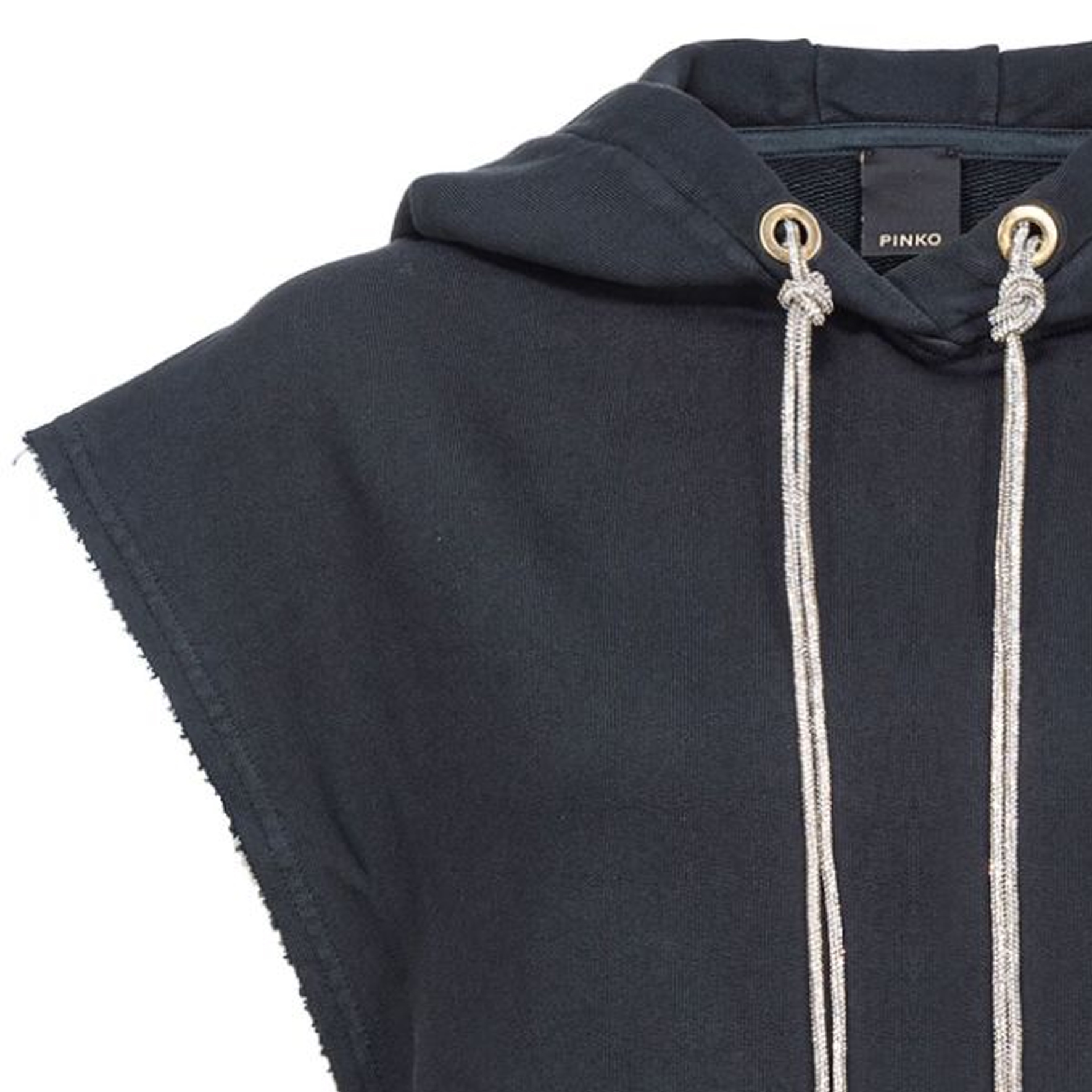 Shop (W) PINKO SS24 黑色无袖连帽衫，带抽绳与水晶装饰。 103112A1P6-Z99