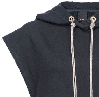 (W) PINKO SS24 黑色无袖连帽衫,带抽绳与水晶装饰。 103112A1P6-Z99 Shop (W) PINKO SS24 黑色无袖连帽衫,带抽绳与水晶装饰。 103112A1P6-Z99