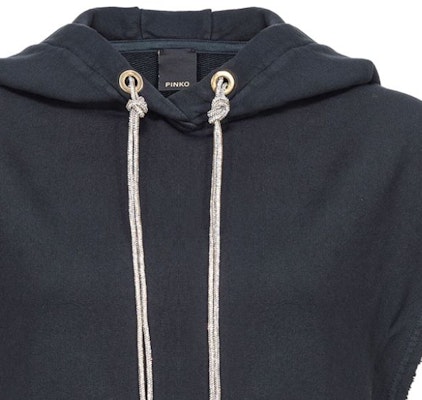 (W) PINKO SS24 黑色无袖连帽衫,带抽绳与水晶装饰。 103112A1P6-Z99 Purchase (W) PINKO SS24 黑色无袖连帽衫,带抽绳与水晶装饰。 103112A1P6-Z99