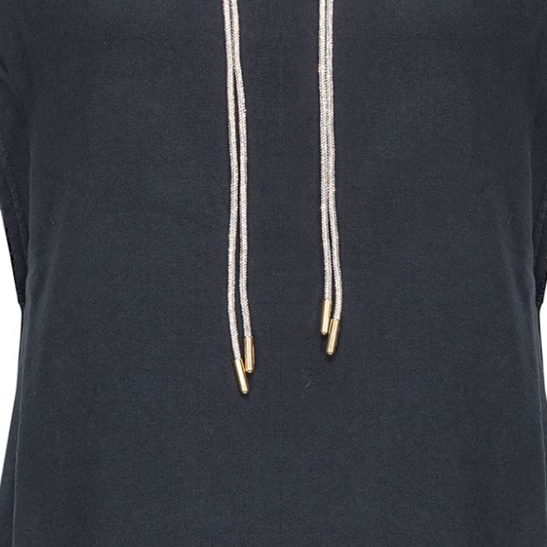 Sizing (W) PINKO SS24 黑色无袖连帽衫，带抽绳与水晶装饰。 103112A1P6-Z99