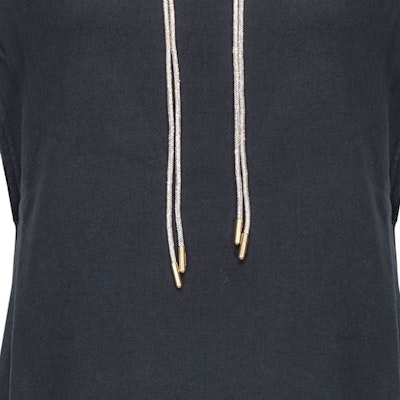 (W) PINKO SS24 黑色无袖连帽衫,带抽绳与水晶装饰。 103112A1P6-Z99 Sizing (W) PINKO SS24 黑色无袖连帽衫,带抽绳与水晶装饰。 103112A1P6-Z99