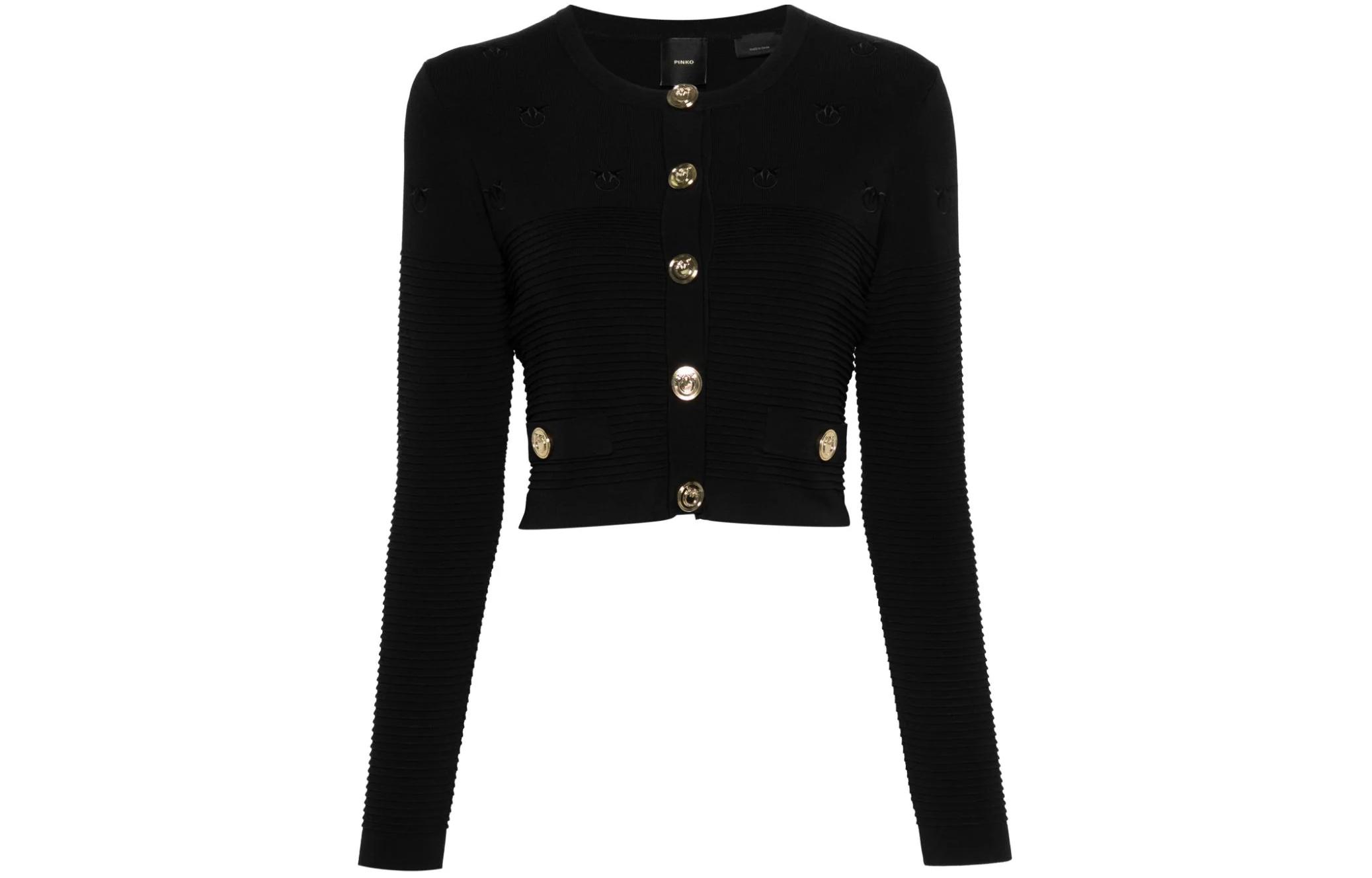 (Women) PINKO SS24  Black Slim Fit Long Sleeve Knitted Cardigan 102881A1LK-Z99