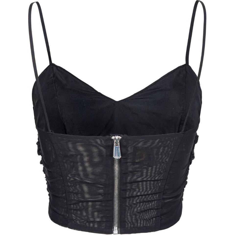 Lookbook (W) 핑코 SS24 블랙 V넥 스터드 장식 집업 크롭 탑. 103812A1ZZ