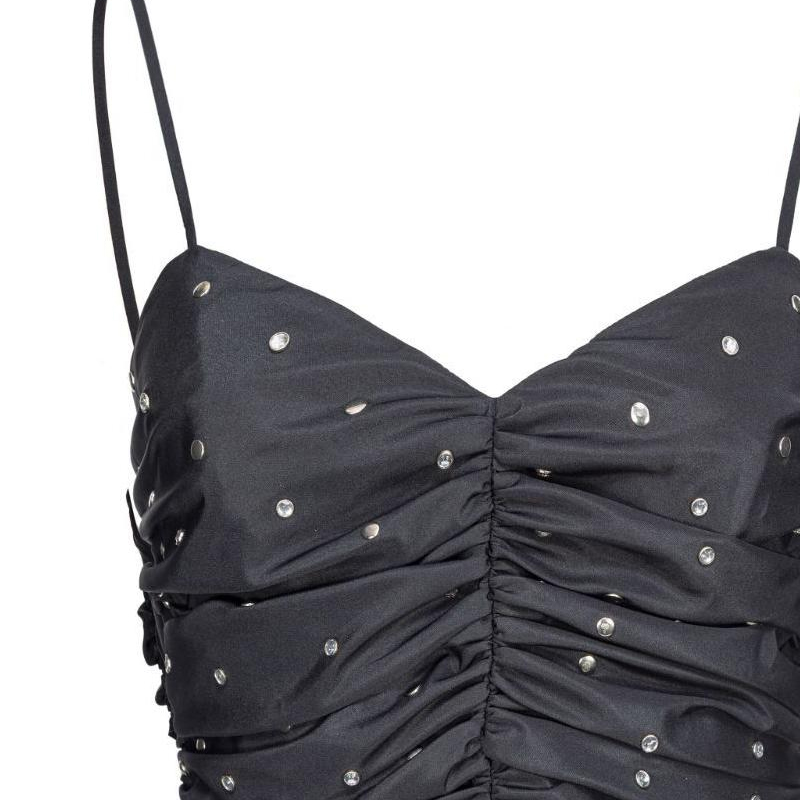 Shop (W) 핑코 SS24 블랙 V넥 스터드 장식 집업 크롭 탑. 103812A1ZZ