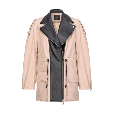 (Women) PINKO SS24 Casual Long Sleeve Jacket with Zipper Patchwork Beige Black 103002A1NH-CZ9