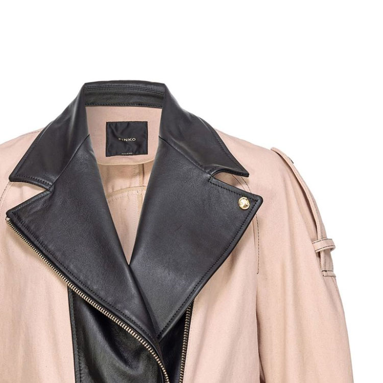 Purchase (W) PINKO SS24 Jaket Kasual Lengan Panjang Beige Hitam dengan Ritsleting Patchwork 103002A1NH-CZ9