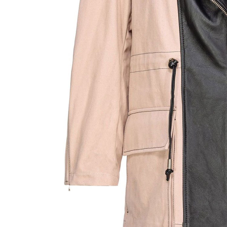 Details for (W) PINKO SS24 Jaket Kasual Lengan Panjang Beige Hitam dengan Ritsleting Patchwork 103002A1NH-CZ9