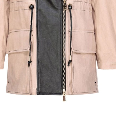 (W) PINKO SS24 Jaket Kasual Lengan Panjang Beige Hitam dengan Ritsleting Patchwork 103002A1NH-CZ9 Sizing (W) PINKO SS24 Jaket Kasual Lengan Panjang Beige Hitam dengan Ritsleting Patchwork 103002A1NH-CZ9