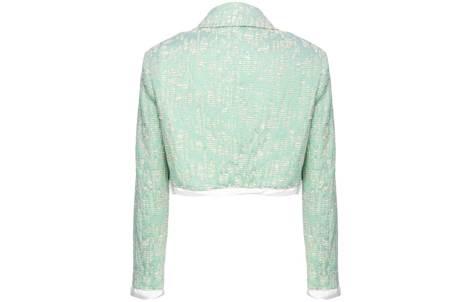 Lookbook (W) PINKO SS24 綠色條紋修邊短版外套，附鈕扣設計。 103005A1NJ-SZ1