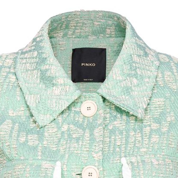 Shop (W) PINKO SS24 綠色條紋修邊短版外套，附鈕扣設計。 103005A1NJ-SZ1