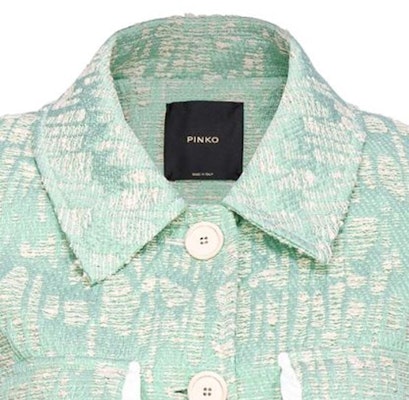 (W) PINKO SS24 綠色條紋修邊短版外套,附鈕扣設計。 103005A1NJ-SZ1 Shop (W) PINKO SS24 綠色條紋修邊短版外套,附鈕扣設計。 103005A1NJ-SZ1