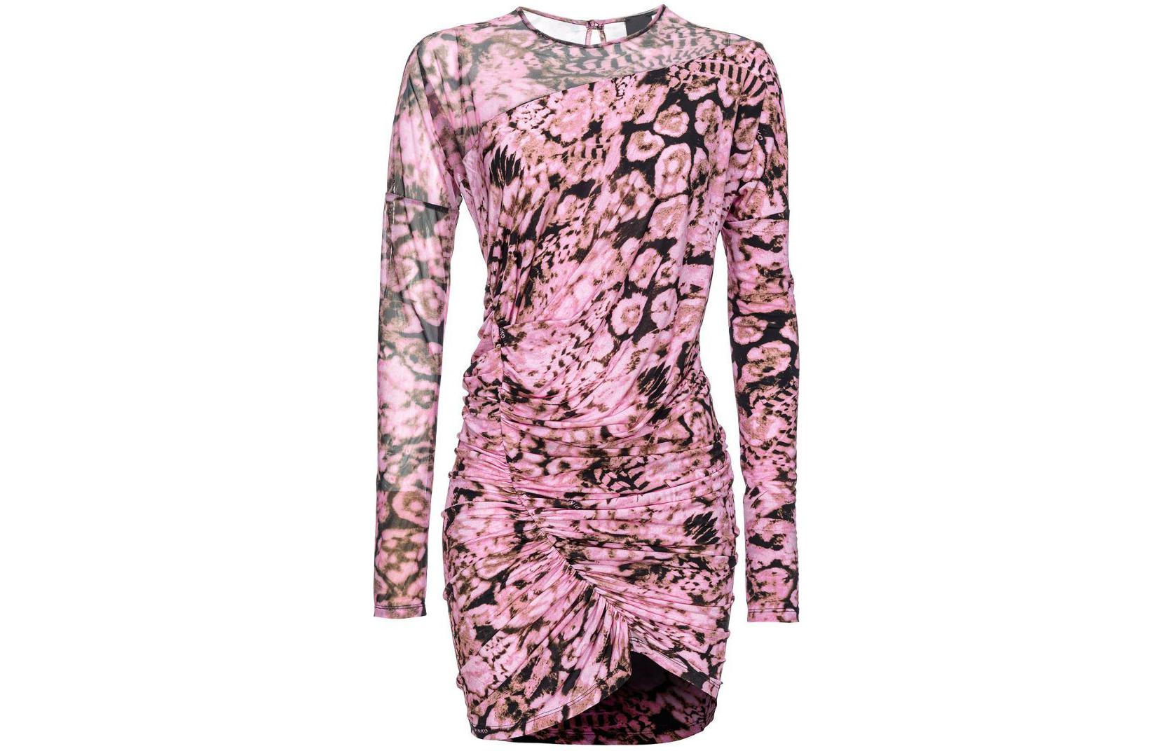 (Women) PINKO SS24  Floral Print Pleated Long Sleeve Dress in Rose Pink. 103257A1O5UY6