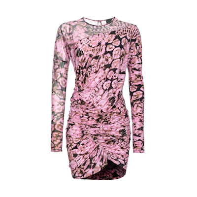 (Women) PINKO SS24 Floral Print Pleated Long Sleeve Dress in Rose Pink. 103257A1O5UY6