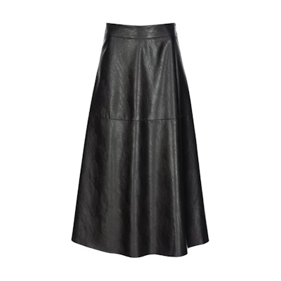 (Women) PINKO SS24 High-Waisted Midi Leather Skirt Black 1041447105-Z99