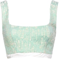 (Women) PINKO SS24 Jacquard Pattern Square Neck Crop Top Green 103004A1NJ-SZ1 (Women) PINKO SS24 Jacquard Pattern Square Neck Crop Top Green 103004A1NJ-SZ1