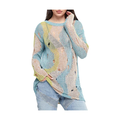 (Women) PINKO SS24 Multicolor Striped Knit Long-Sleeve Top. 103215A1QP-ET2