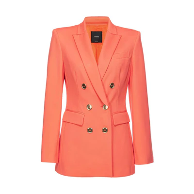 (Women) PINKO SS24 Orange Double-Breasted Blazer with Notched Lapel. 100154A1L3-B02
