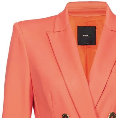 (W) PINKO SS24 橙色雙排扣西裝外套帶翻領設計。 100154A1L3-B02 Purchase (W) PINKO SS24 橙色雙排扣西裝外套帶翻領設計。 100154A1L3-B02