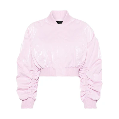 (Women) PINKO SS24 Pink Solid Zip-Up Long Sleeve Bomber Jacket Casual Style 103054A1MD-N78