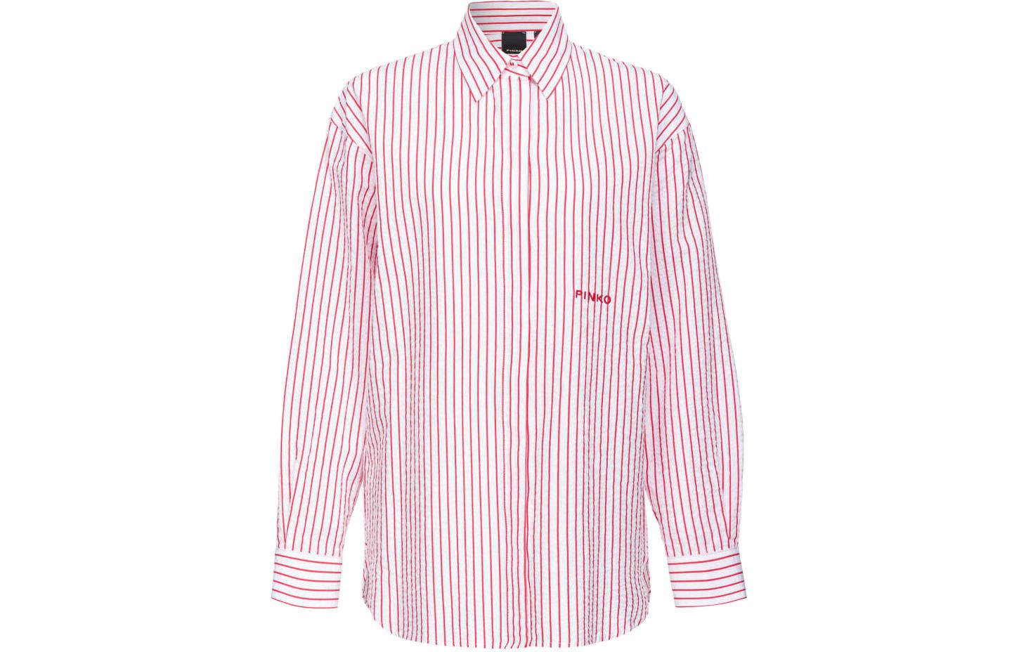 (Women) PINKO SS24  Red Striped Seersucker Long-Sleeve Shirt. 102476A1O9-ZR2