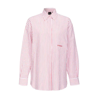 (Women) PINKO SS24 Red Striped Seersucker Long-Sleeve Shirt. 102476A1O9-ZR2