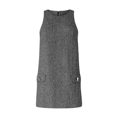 (Women) PINKO SS24 Sleeveless Solid Color Dress with Back Zipper in Dark Grey. 104422A274